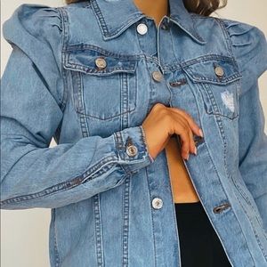 MID BLUE ACID PUFF SLEEVE WESTERN DENIM JACKET SZ 2